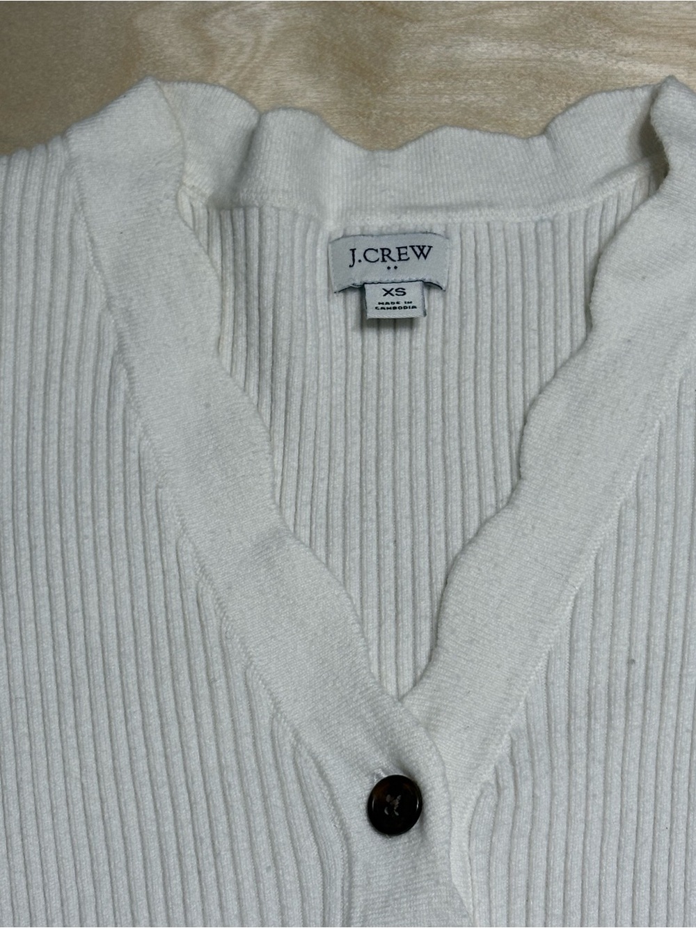 J. Crew Ivory Ribbed Short-Sleeve Button Front Top - Picture 2 of 3